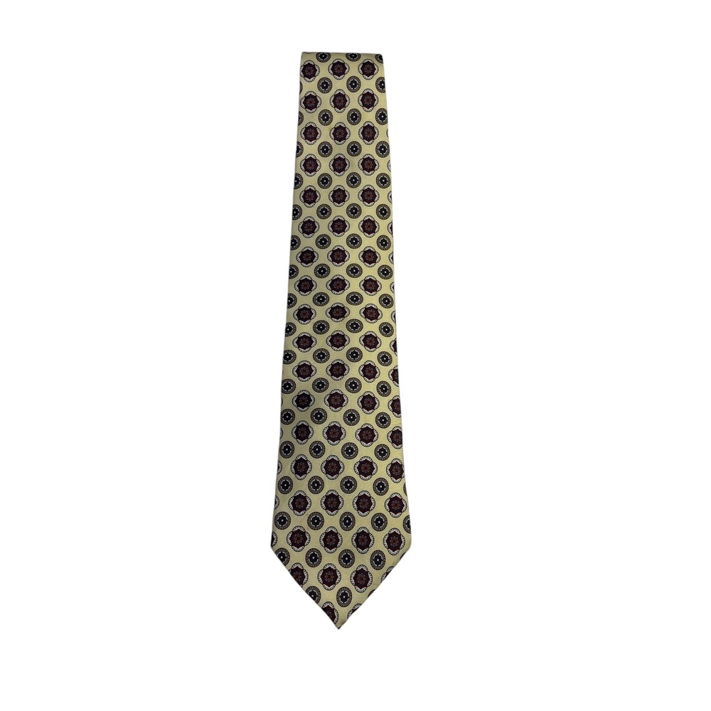 Mens 100% Silk Tie Imported From Italy Geometric‎ Medallion Pattern